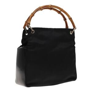 GUCCI Bamboo Hand Bag Nylon Black Silver 000 2014 000 2014